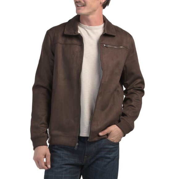 BEN SHERMAN Brown Moto Faux Suede Bomber Jacket - Picture 1 of 2